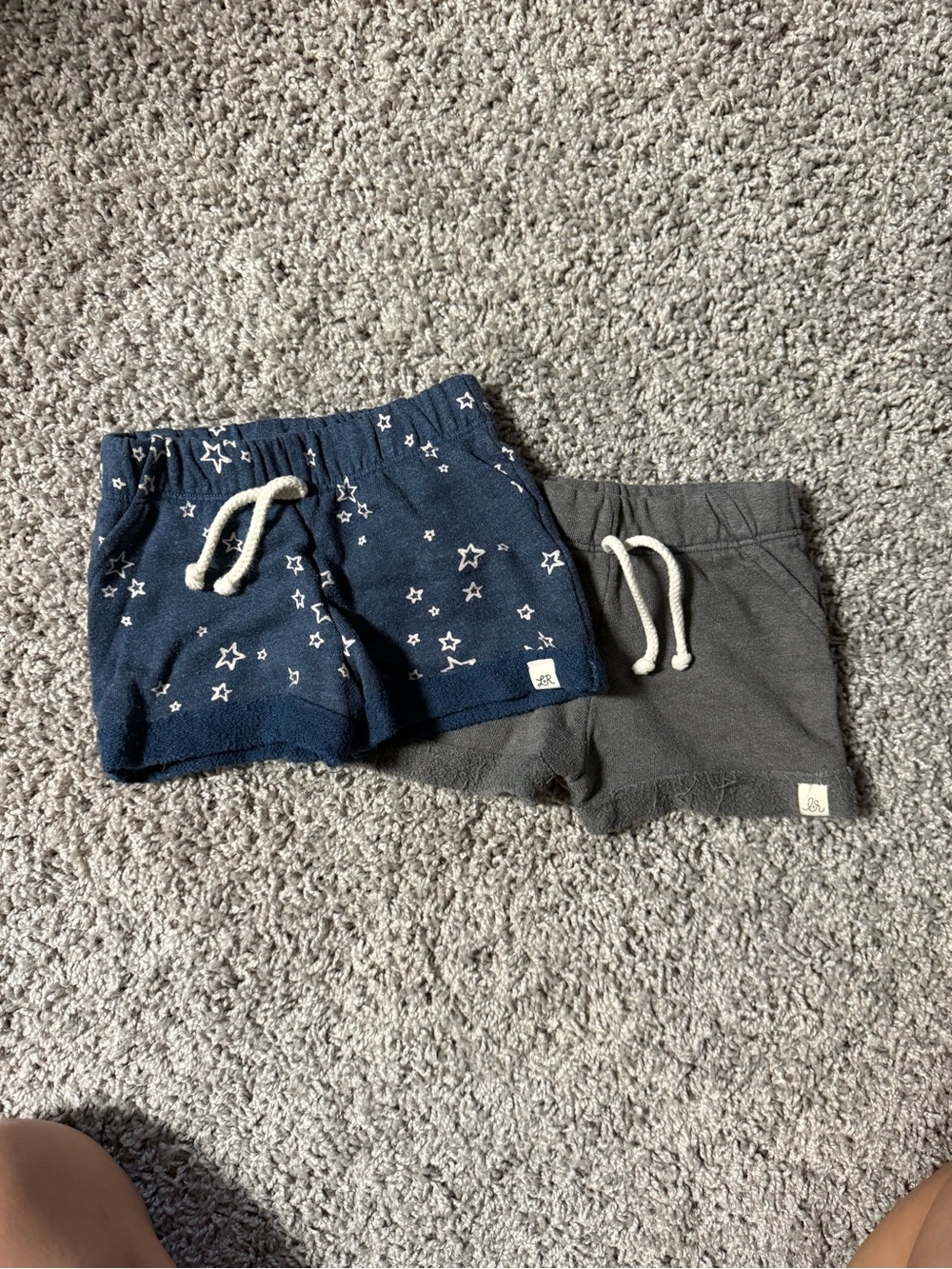 Kids Navy Star & Gray Terry Drawstring Shorts
